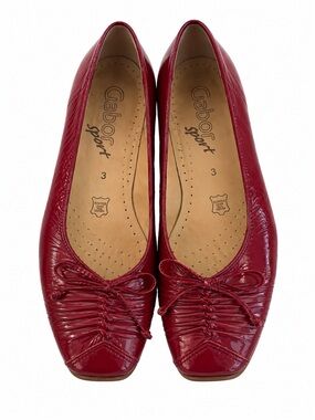 Gabor Red Patent Leather Ruched Ballet Flats
